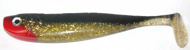 Glücksgummi - Gummifisch - Shad "schwarz-rot-gold-glitter" Gabelschwanz 15 cm