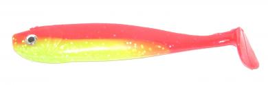 Glücksgummi - Gummifisch - Shad "rot-gelb-glitter" Schaufelschwanz 11 cm