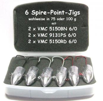 6 Spire-Point-Jigs 75 / 100 g incl. Jigbox 